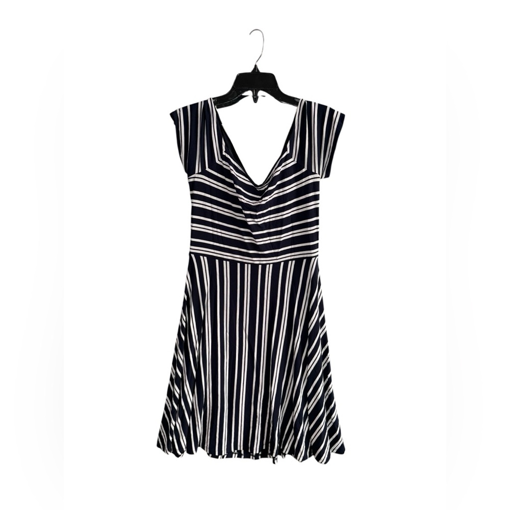 LOFT Navy Blue and White Backless Striped Midi Dress Size Large - Picture 3 of 8